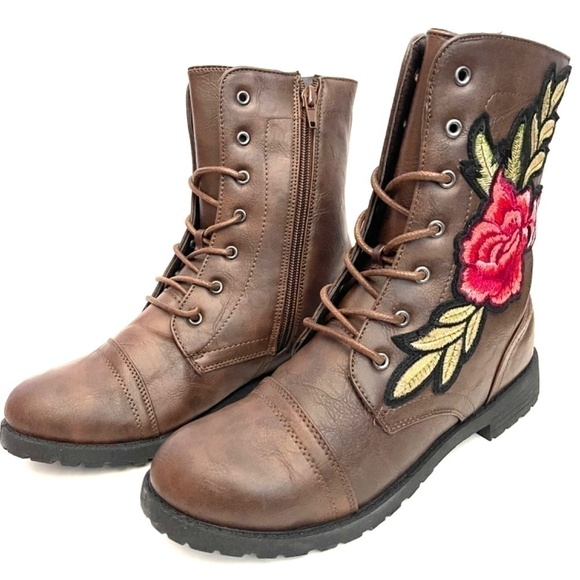 NEW Karyn’s Brown Embroidered Lace Up Combat Boots US 7 - Picture 2 of 7